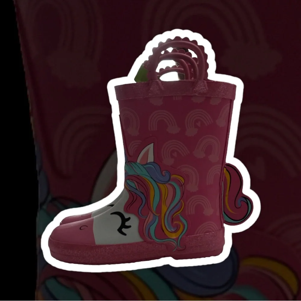 members mark Unicorn Rain Boots‎ Youth Toddler Girls Pink Rubber Rainbow sz 7/8